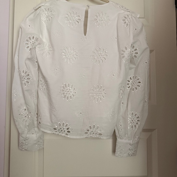 V-Neck Top, lined, L/S, Ruffle Front, Sz L Outer 100% Cotton - ALTERED - Picture 2 of 5